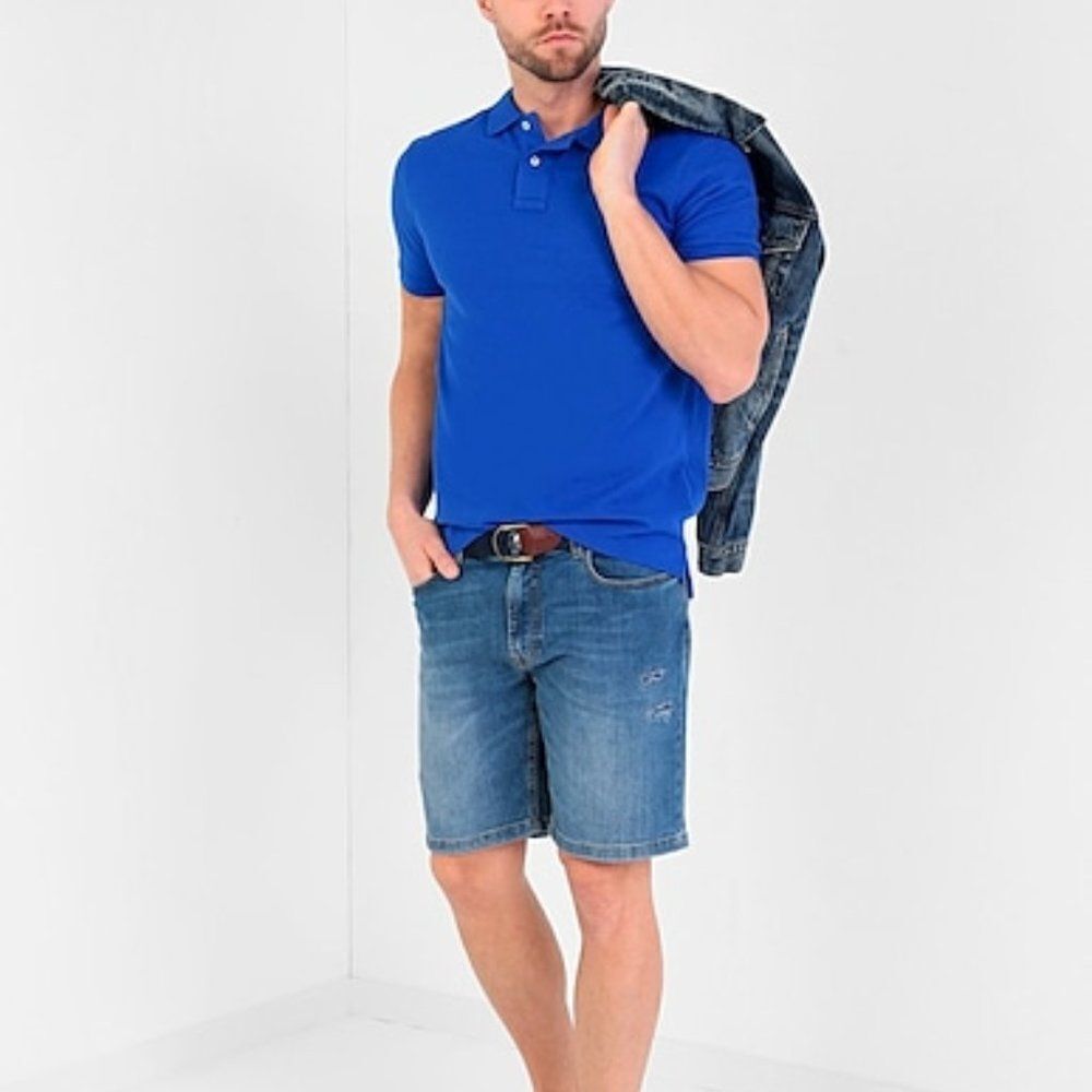 Polo Ralph Lauren Men's Blue Pima Soft Touch Slim Fit Polo Shirt Size Large